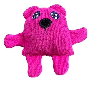 Pink Handmade Plush Bear, Handmade Gift for Best Friend, Plush Toy Ready to Ship, Fuchsia Hot Pink Bear Toy, Eco Handmade in Oregon