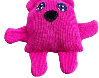 Pink Handmade Plush Bear, Handmade Gift for Best Friend, Plush Toy Ready to Ship, Fuchsia Hot Pink Bear Toy, Eco Handmade in Oregon