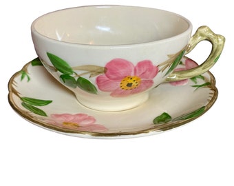 Franciscan Desert Rose Tea Cup and Saucer Vintage Made in USA, Perfect Mothers Day Gift for Grandma, Pink Roses Ceramic Cup and Saucer