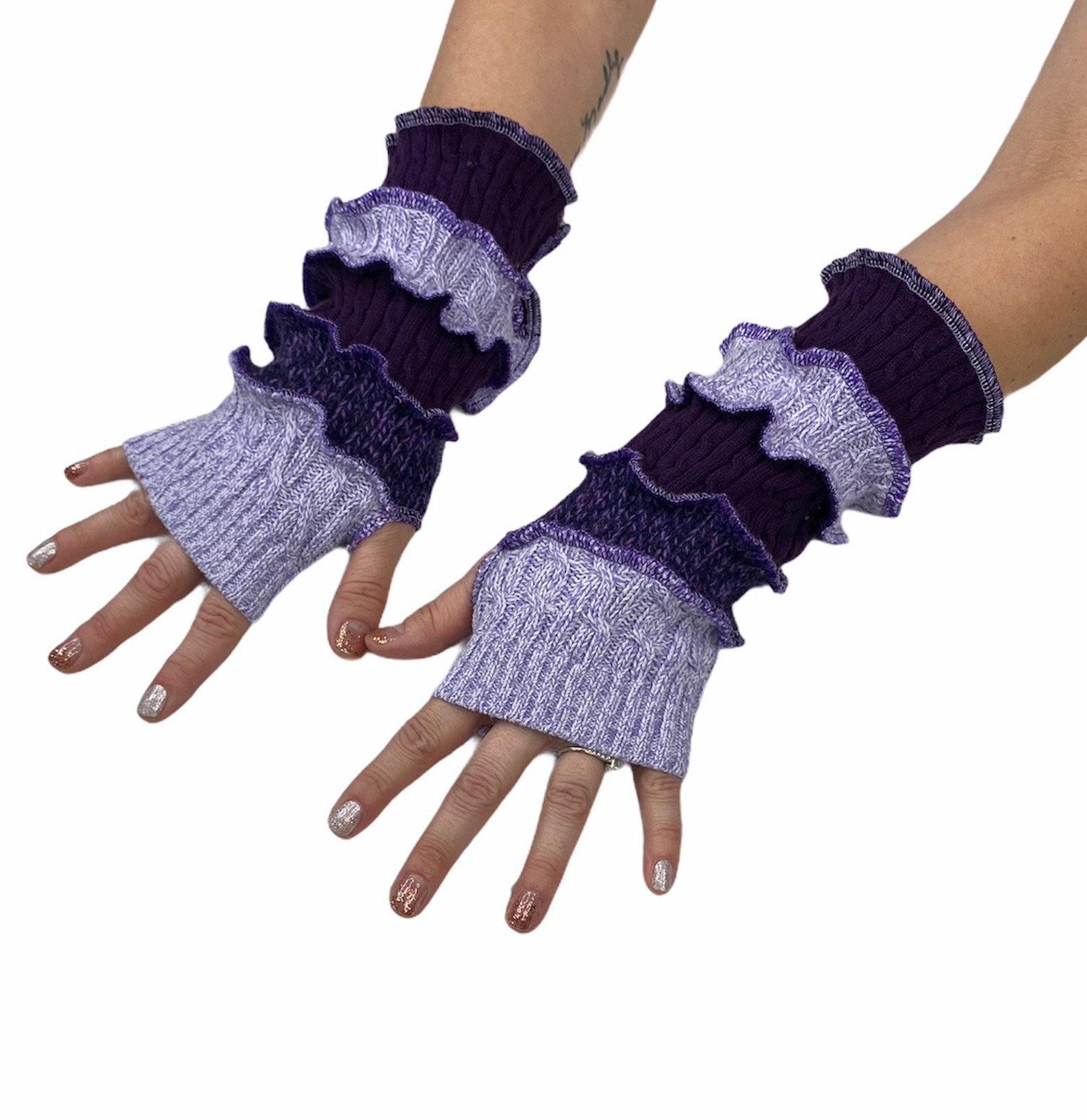 Loose Fit Upcycled Purple Arm Warmers Cotton Wool Knits Plus Etsy