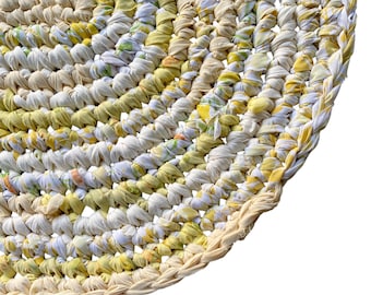 Handcrafted Crochet Cotton Yellow Oval Rug