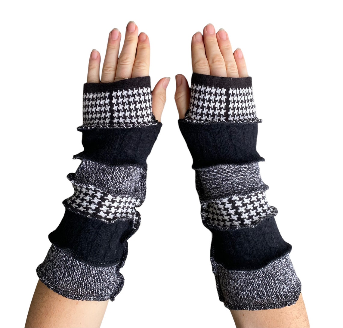 Black and White Fingerless Gloves Sustainable Handmade - Etsy