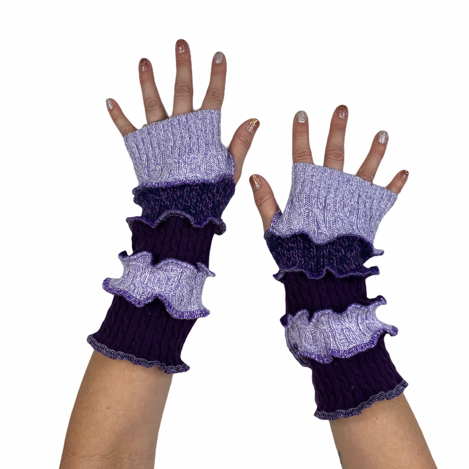 Loose Fit Upcycled Purple Arm Warmers Cotton Wool Knits Plus Etsy