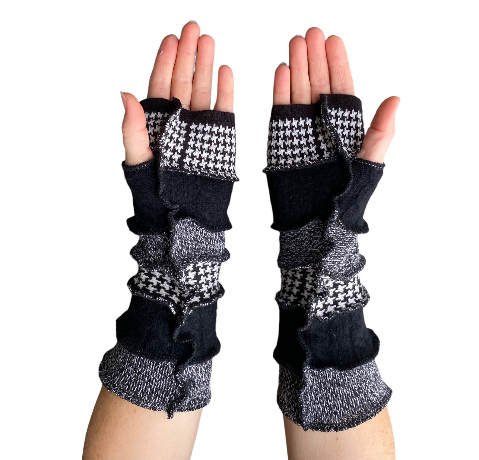 Black and White Fingerless Gloves Sustainable Handmade - Etsy