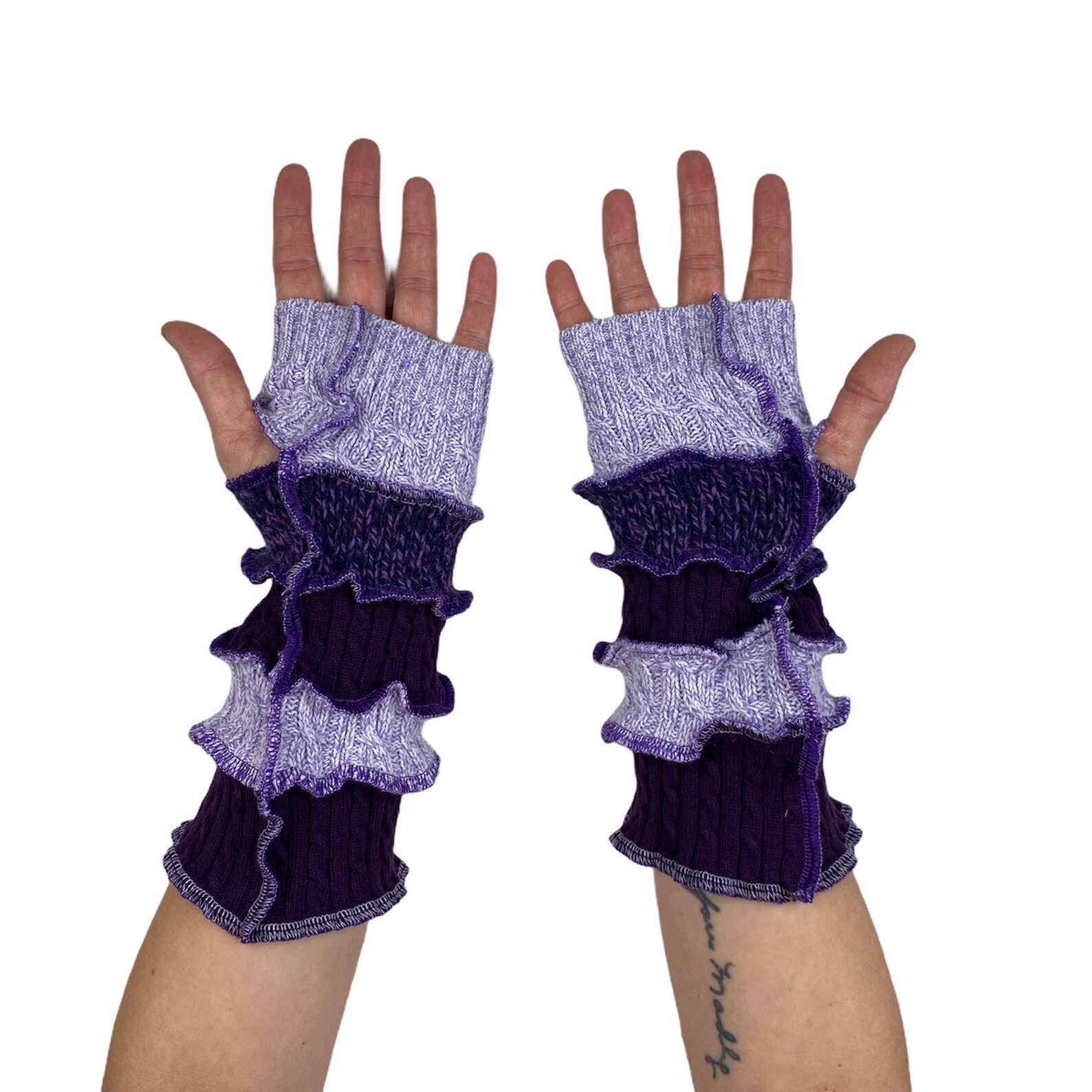 Loose Fit Upcycled Purple Arm Warmers Cotton Wool Knits Plus Etsy