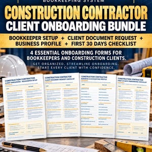 Construction Contractor Client Onboarding Bundle | Bookkeeping Intake Forms | Printable & Fillable PDF | Bookkeeper Template