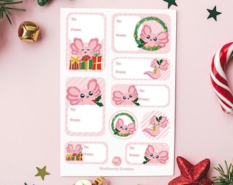 Adorable Axolotl Christmas Tags | Printable Holiday Gift Labels | DIY Sticker Design for Presents | Fun Hand-Drawn To And From Label
