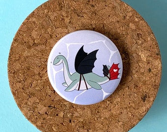 Roary Plesiosaur PinBack Button or Magnet | Cute Magnet | Button Badges | Cute Magnets | Dinosaur Buttons | Plesiosaur Art