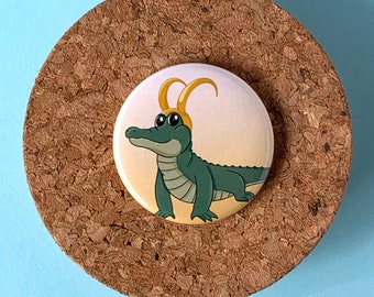 Alligator Variant PinBack Button or Magnet | Button Badges | God of Mischief Magnet | Croki | Cute Alligator