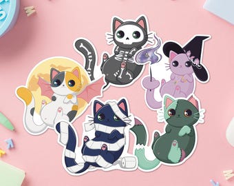 Halloween Cat Sticker Set: UV Safe Vinyl Decals for Cars