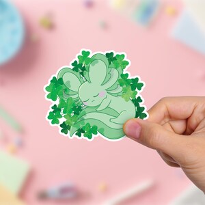 Axolotl Sticker | Axolotl Sleeping in Four Leaf Clovers | UV & Water Resistant Sticker | UV Safe Decal | Adorable Animal Art