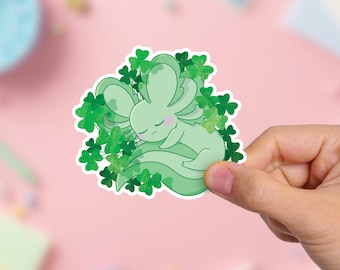 Sleeping Axolotl Sticker: Lucky Four Leaf Clover, UV & Water Resistant