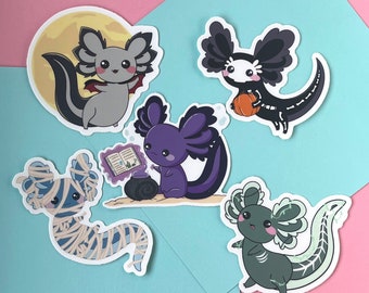 Halloween Axolotl UV Safe Vinyl Sticker Set | Spooky Animals | Car Stickers | Water Safe | Cute | Kawaii | Aquatic Salamander | Gifts