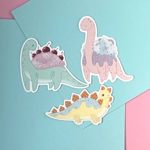 Dessert Ice Cream Dinosaurs UV Safe Vinyl Sticker Set | Sweet Treat | Vehicle Stickers | Water Safe | Cute Dinos