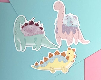 Dessert Ice Cream Dinosaurs UV Safe Vinyl Sticker Set | Sweet Treat | Vehicle Stickers | Water Safe | Cute Dinos