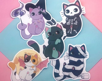 Spooky Halloween Cats UV Safe Vinyl Sticker Set | 2023 Halloween Collection | Vehicle Stickers | Water Safe | Cat Lovers