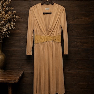 True Vintage Studio 54 Halston Inspired Gold Midi Wrap Dress with Pockets Size 6–8 1970’s Dynasty