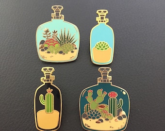 Succulent Crystal Terrarium Rose Gold Enamel Pin
