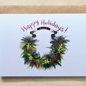Carte de Noël Wreath Robot, carte de vœux botanique solaire punk neutre pour les vacances, 5x7 » avec enveloppe kraft, message personnalisable