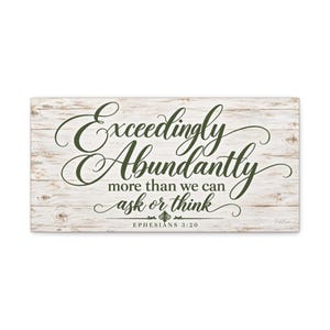 Exceedingly Abundantly Christian Canvas Wall Art, Ephesians 3:20 Bible Verse, Rustic Farmhouse Scripture Decor, Sage Green Wall Art