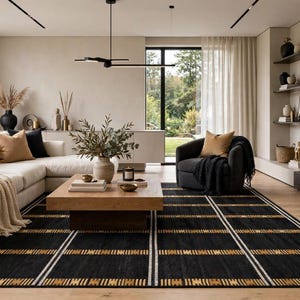 Geometric Area Rug, Modern Grid Pattern Carpet, Contemporary Woven Style Rug, Minimalist Living Room Decor, Bedroom Floor Rug