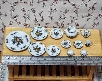Orange Pattern Ceramic Tableware for dollhouse 1/12 scale Miniature model 12pcs/set
