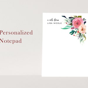 Personalized Notepad - Personalized Note pad - Monogram Notepad - Flower Notepad - Botanical