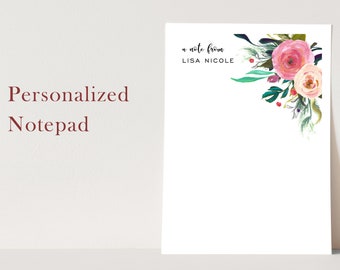 Personalized Notepad - Personalized Note pad - Monogram Notepad - Flower Notepad - Botanical