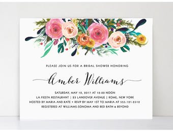 10 Floral Bridal Shower Invitations - Roses - Watercolor - PRINTED