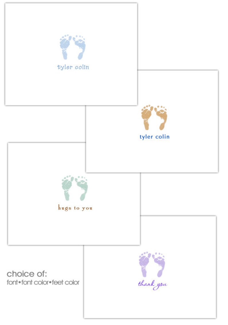 10 Personalized Baby Thank You Cards Girl Boy Gender Neutral Baby Feet PRINTED image 2