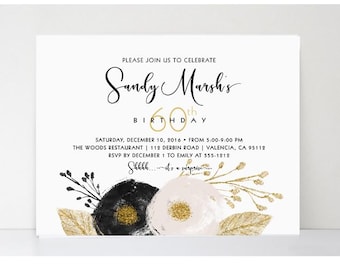 Floral Birthday Invitation: Elegant Surprise Party Invites - Set of 10