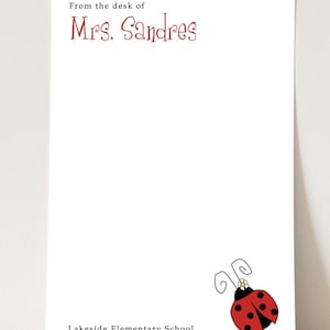 Personalized Teacher Notepad: Ladybug Stationery Gift