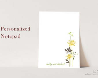 Personalized Notepad -  Dandelion Silhouette Flowers Floral - teacher gift - choose color and font - stationery - stationary