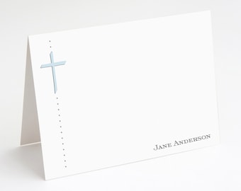 Personalized Religious Note Cards Stationery Set - Cross With Name - set of 10 - personalized stationary - folded cards - choose color