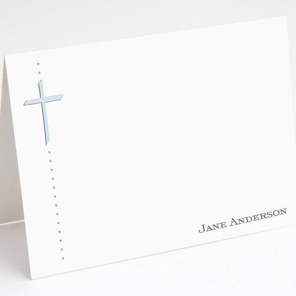 Personalized Religious Note Cards Stationery Set - Cross With Name - set of 10 - personalized stationary - folded cards - choose color