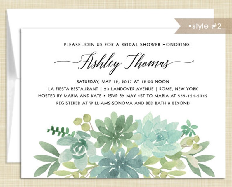 10 Succulent Bridal Shower Invitations Watercolor Succulents Etsy