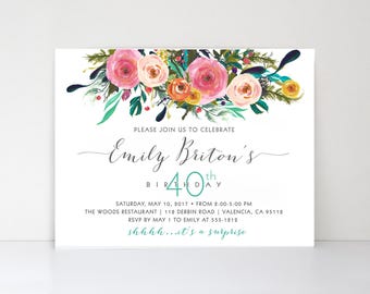 Watercolor Roses Birthday Invitation: Printed Cards