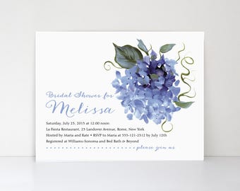 Hydrangea Bridal Shower Invitations / set of 10 / 5 colors / PRINTED