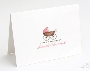 10 Personalized Baby Thank You Cards - Girl Boy Gender Neutral - Baby Carriage - PRINTED