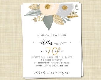 10 Adult Birthday Invitation - Surprise Birthday Invitation - Autumn Winter Watercolor Flower Birthday Invitation - any age - PRINTED