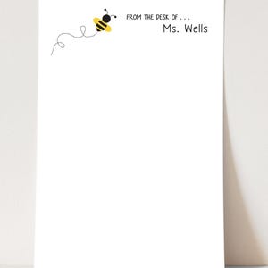 Personalized Teacher Notepad - Bee Design - Stationery Gift