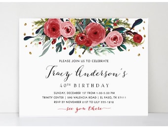 Red Roses Birthday Invitation: Floral Party Invites