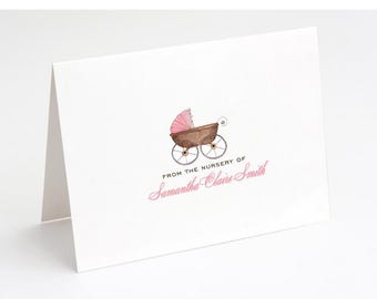 10 Personalized Baby Thank You Cards - Girl Boy Gender Neutral - Baby Carriage - PRINTED