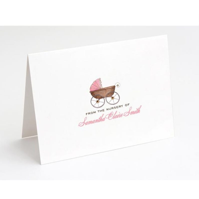 10 Personalized Baby Thank You Cards - Girl Boy Gender Neutral - Baby Carriage - PRINTED image 1