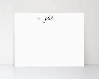 Monogram Note Cards: Curvy Personalized Stationery Set (10 Flat Cards