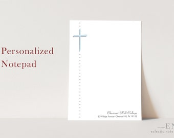 Personalized Notepad -  Christian Cross Religious - choose color and font - stationery - stationary -