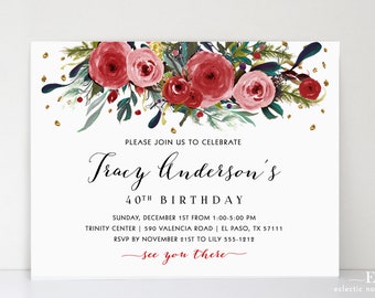 10 Adult Birthday Invitation - Red Roses Birthday Invitation - any age - PRINTED