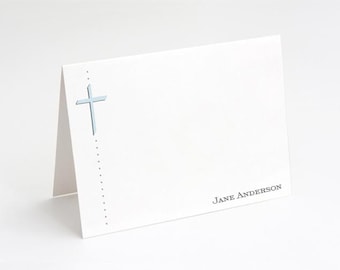Personalized Cross Note Cards: Religious Stationery Set of 10