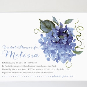 Hydrangea Bridal Shower Invitations / set of 10 / 5 colors / PRINTED