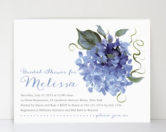 Hydrangea Bridal Shower Invitations / set of 10 / 5 colors / PRINTED